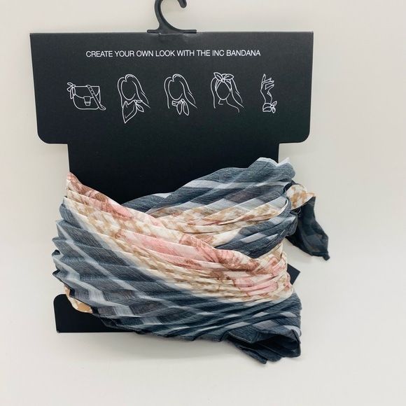 NWT Macy’s INC Neck Scarf Pleated Gray and Tan with a Hint of Light Pink - Picture 6 of 6